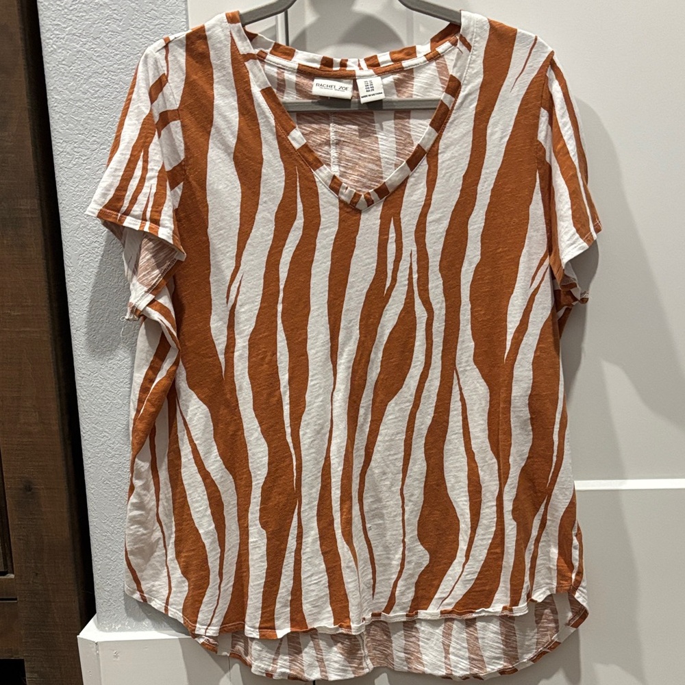 Rachel Zoe Orange and White Striped V-Neck Blouse